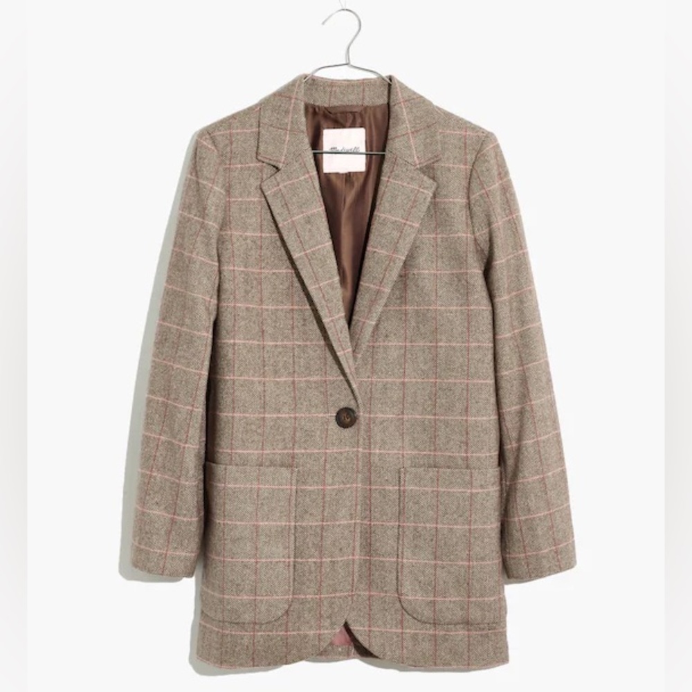 Madewell Larsen Blazer in Plaid Brown Pink Tweed Herringbone Jacket S